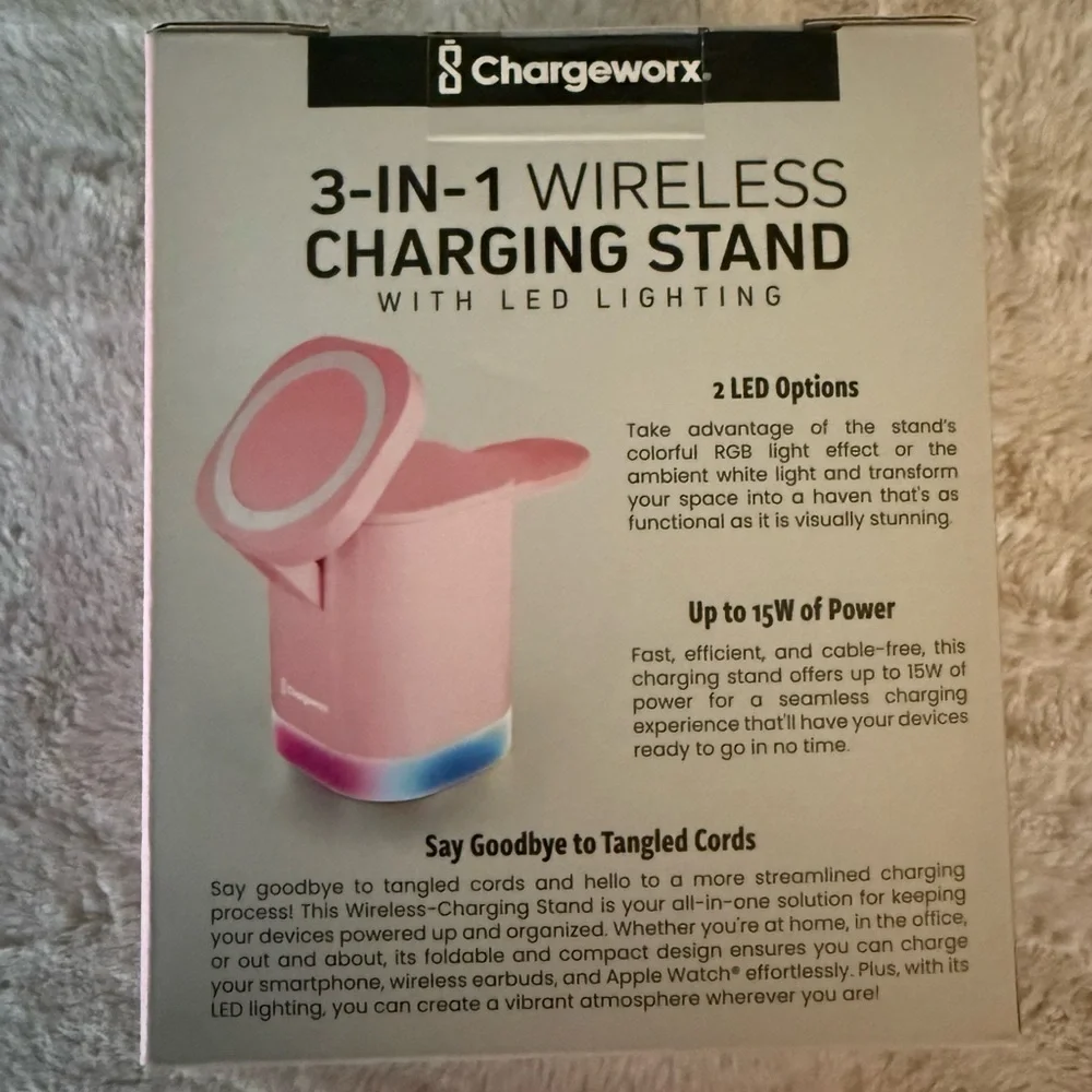 NWB Chargeworx 3-in-1 wireless charging stand with LED lighting